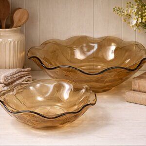 Vintage JEANETTE 2 Indiana Glass Carnival Floragold Louisa Bowl | Iridescent